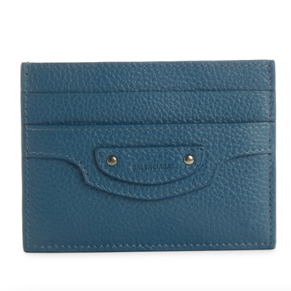 NWT $250 Balenciaga Neo Classic Leather Card Holder in Petrol Blue!